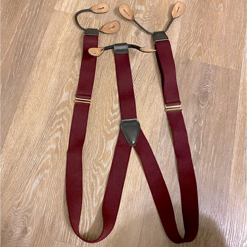 Burgundy red Elastic Removable Leather Strip Braces Suspender Dominican Republic
